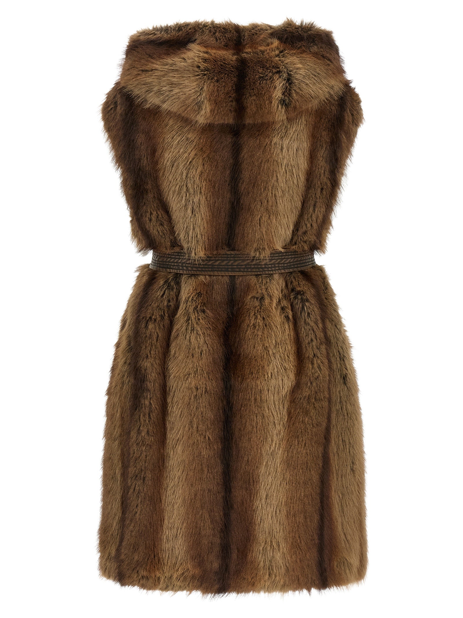 Brown Polyester Sleeveless Jacket