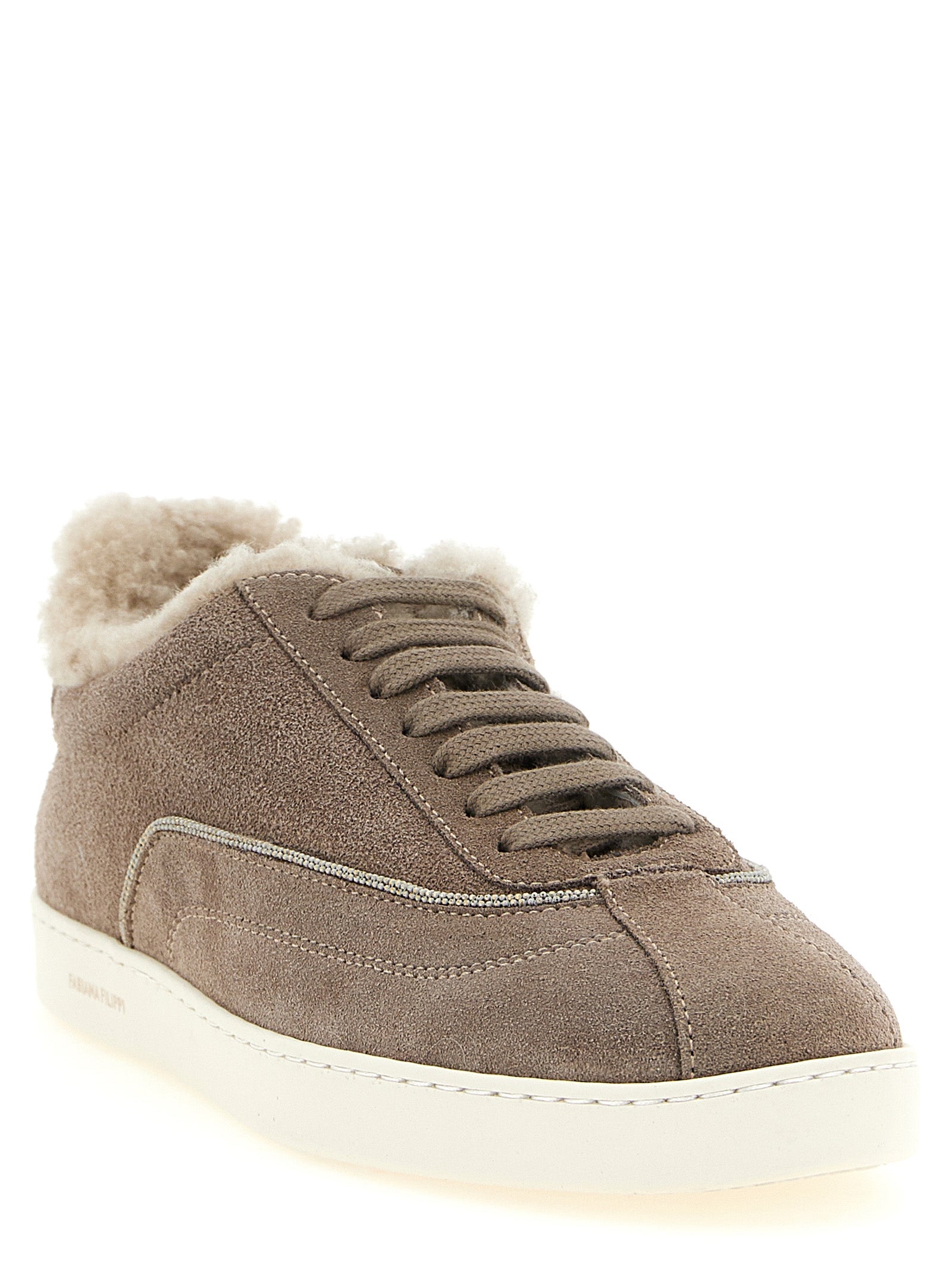 Beige Suede Leather Low Top Sneakers
