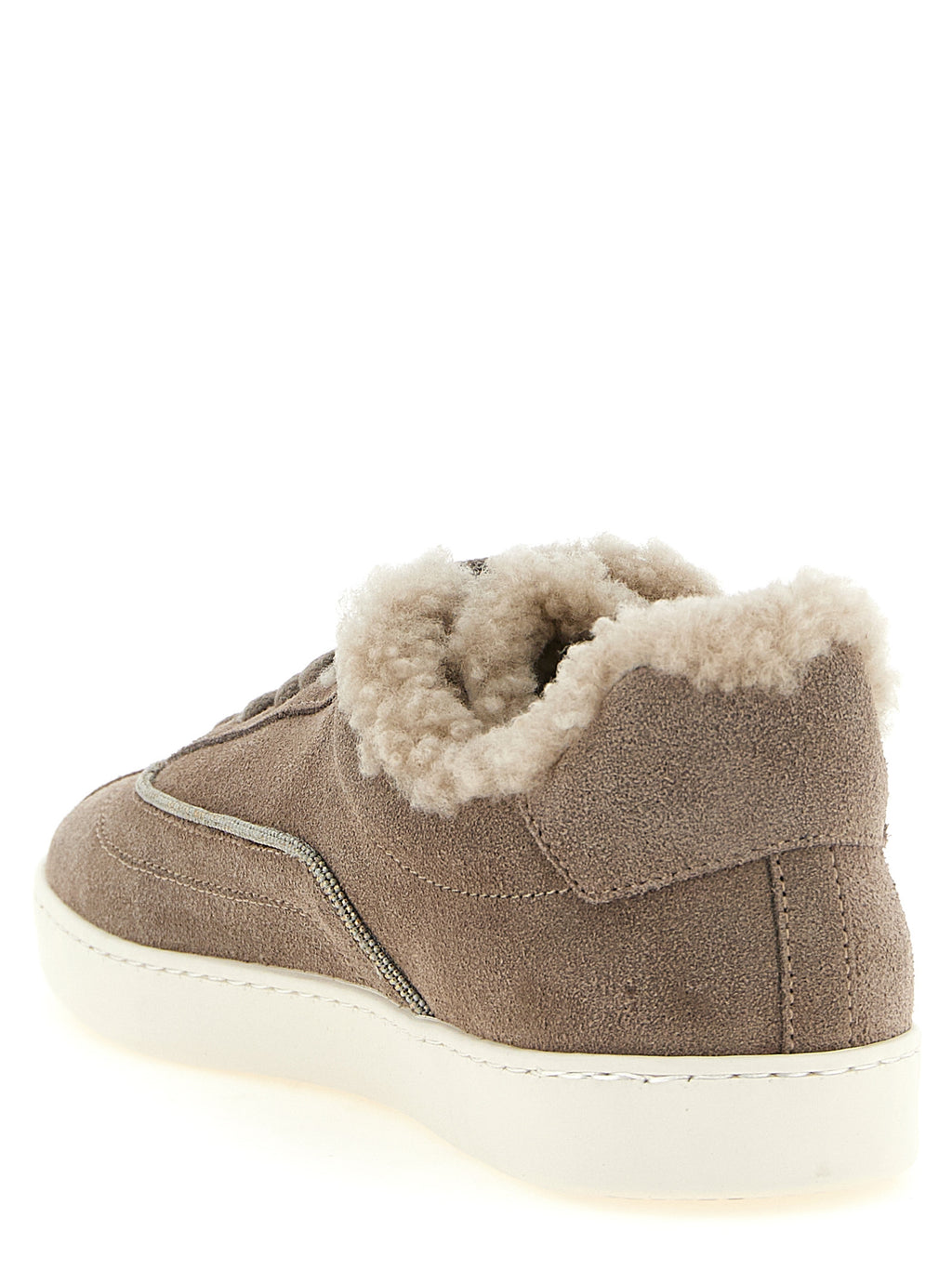 Beige Suede Leather Low Top Sneakers