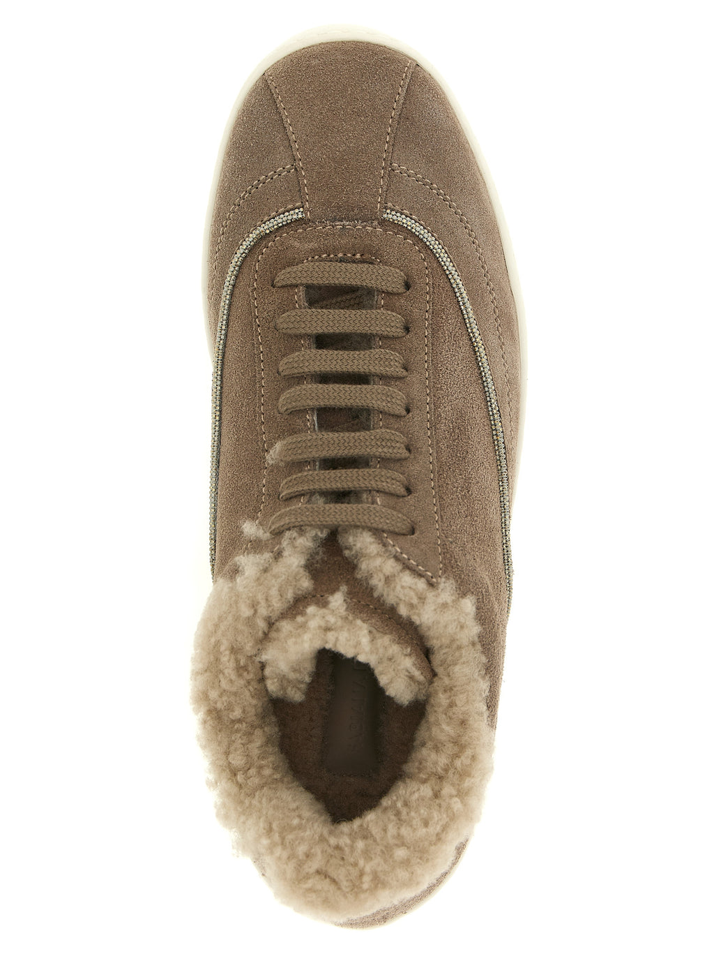 Beige Suede Leather Low Top Sneakers