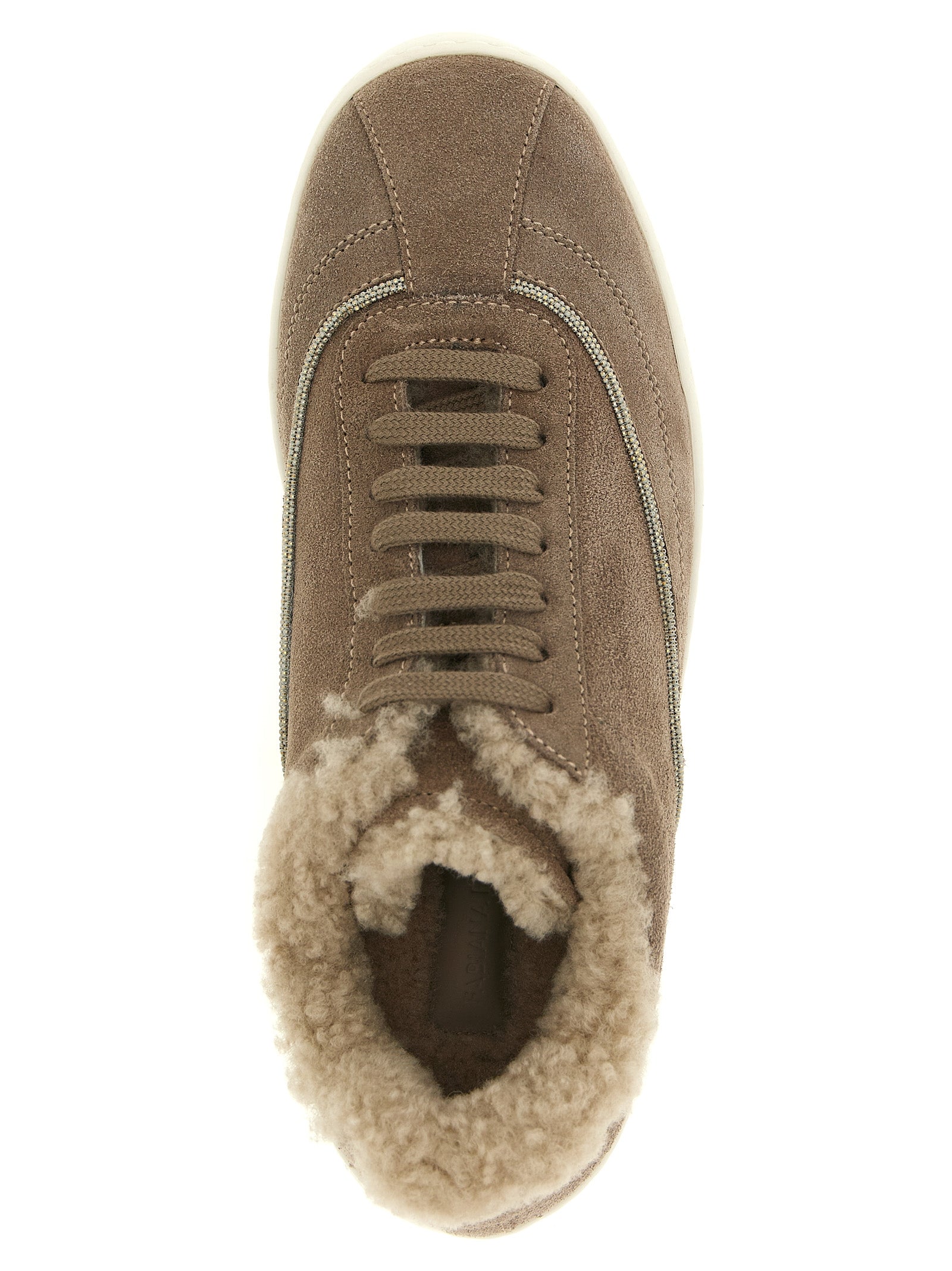Beige Suede Leather Low Top Sneakers