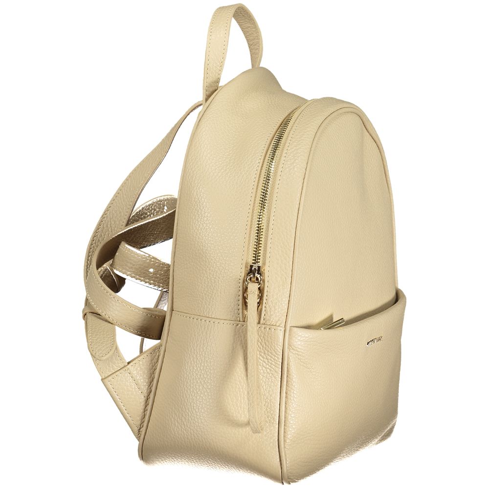 Beige Leather Womens Backpack