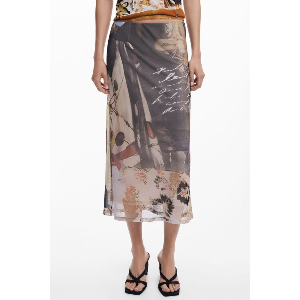 Beige Polyester Midi Skirt