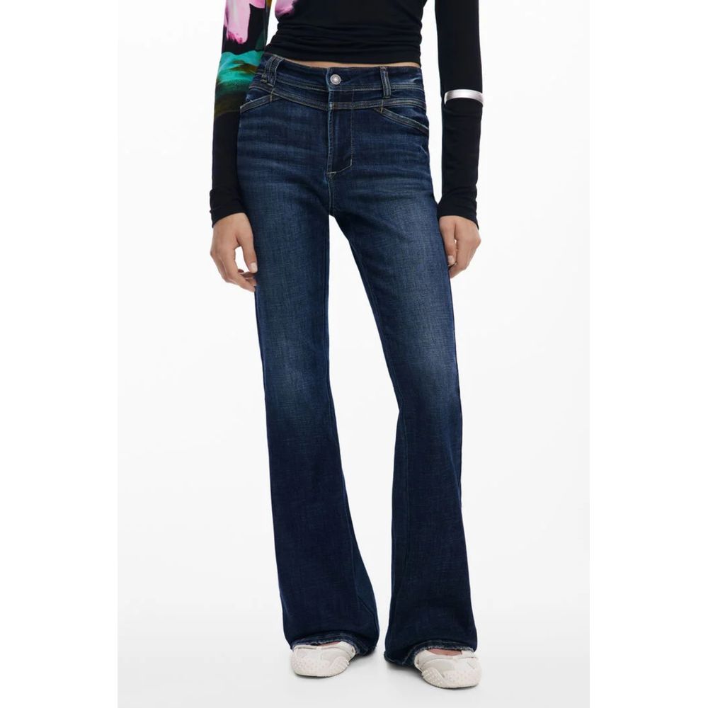 Blue Cotton Flared Jeans