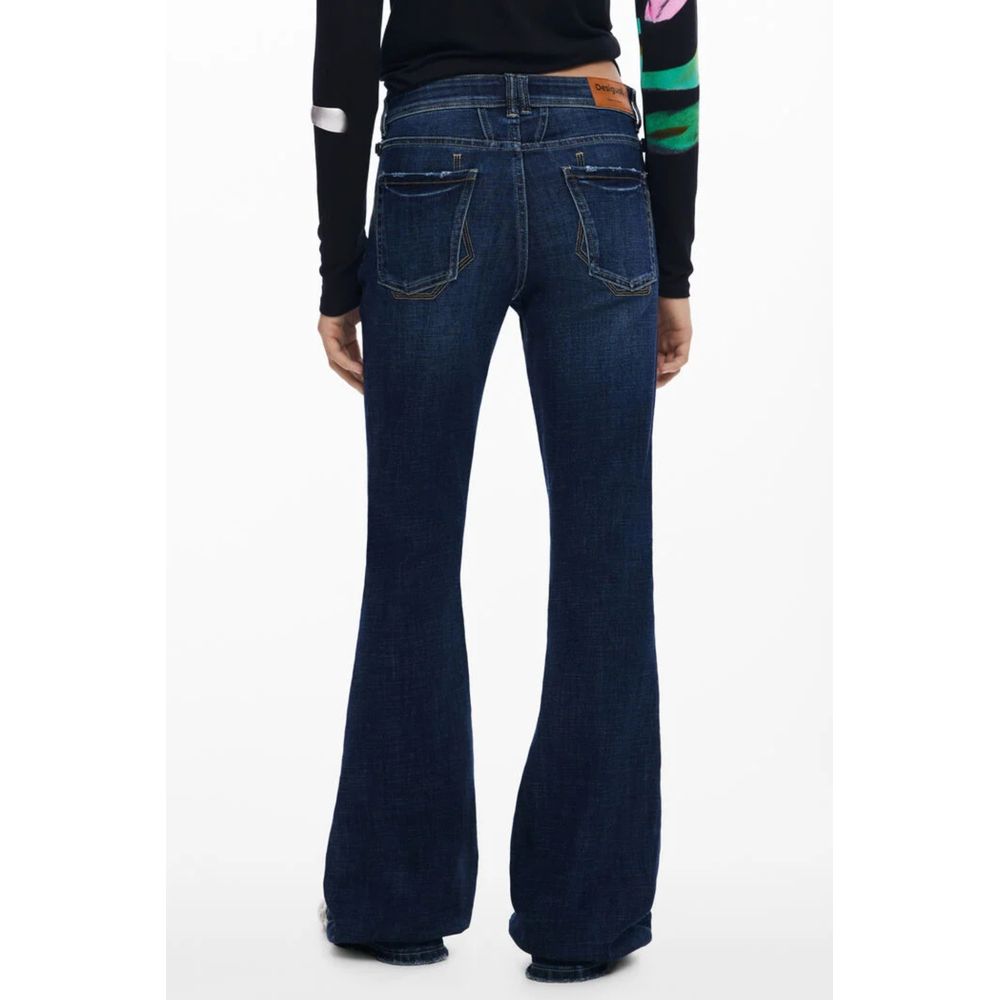 Blue Cotton Flared Jeans