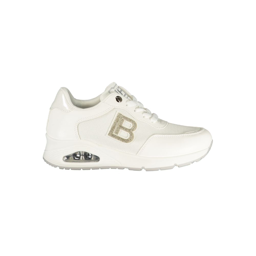 White Polyester Athletic Sneakers