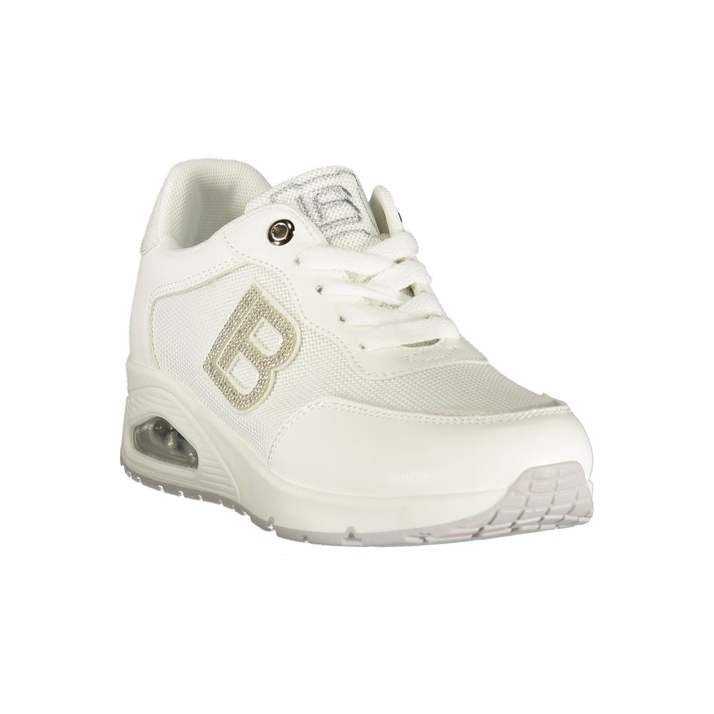 White Polyester Athletic Sneakers