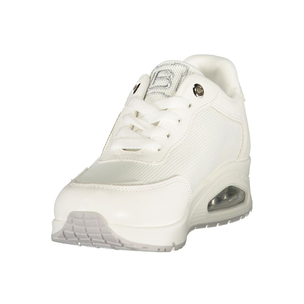 White Polyester Athletic Sneakers