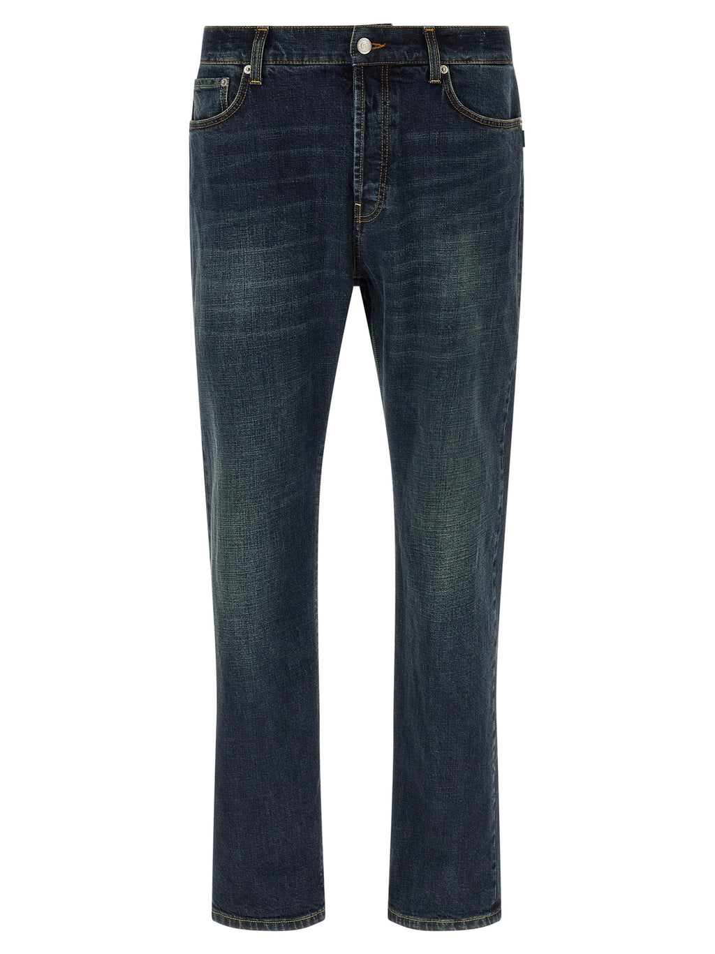 Blue Cotton Straight-Leg Jeans