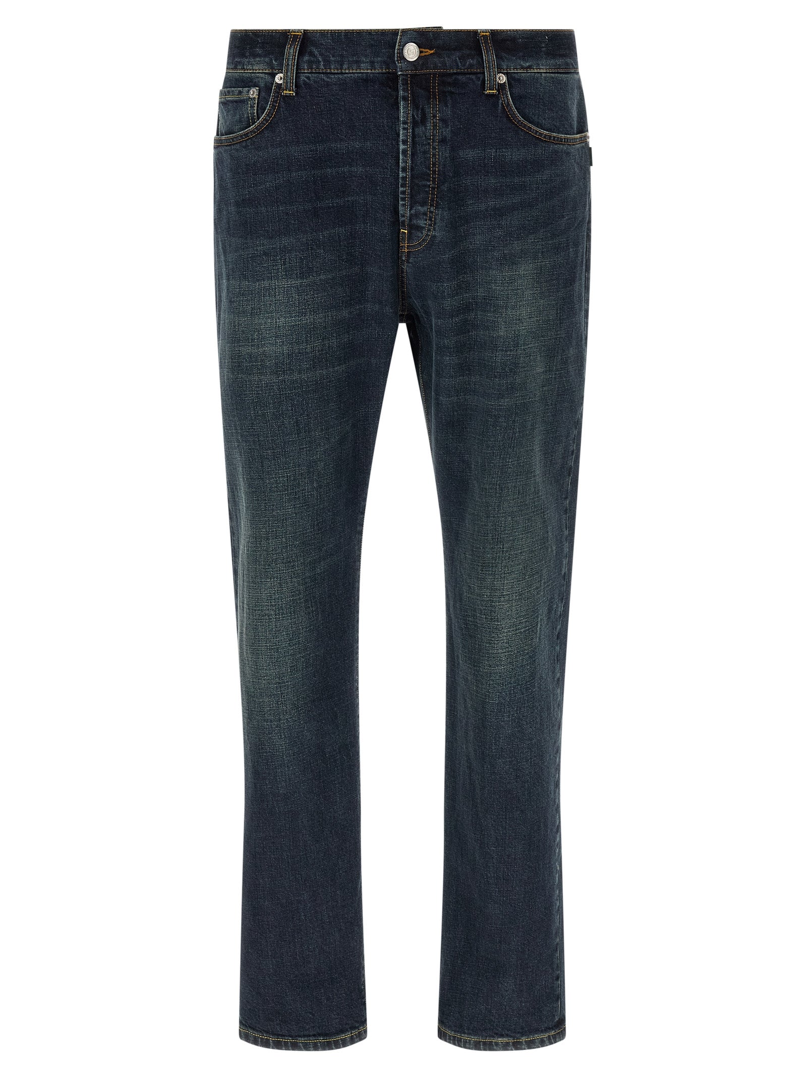 Blue Cotton Straight-Leg Jeans