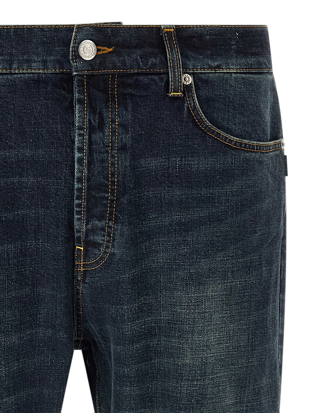 Blue Cotton Straight-Leg Jeans