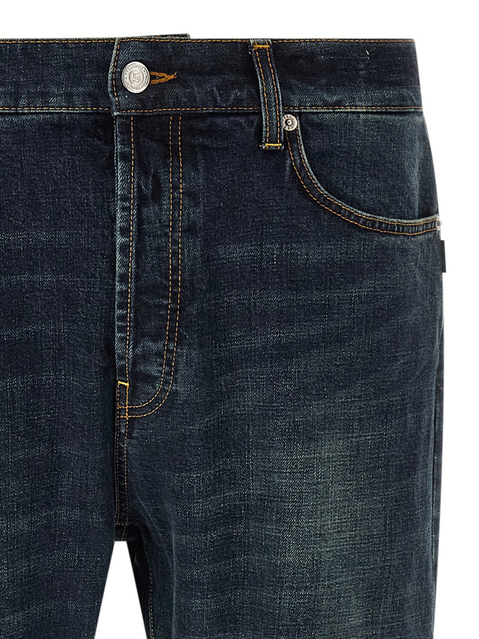 Blue Cotton Straight-Leg Jeans