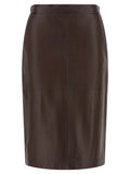 Brown Lamb Leather Midi Skirt