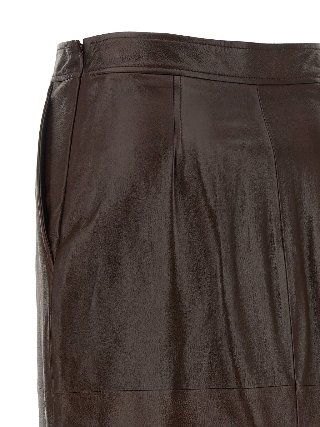 Brown Lamb Leather Midi Skirt