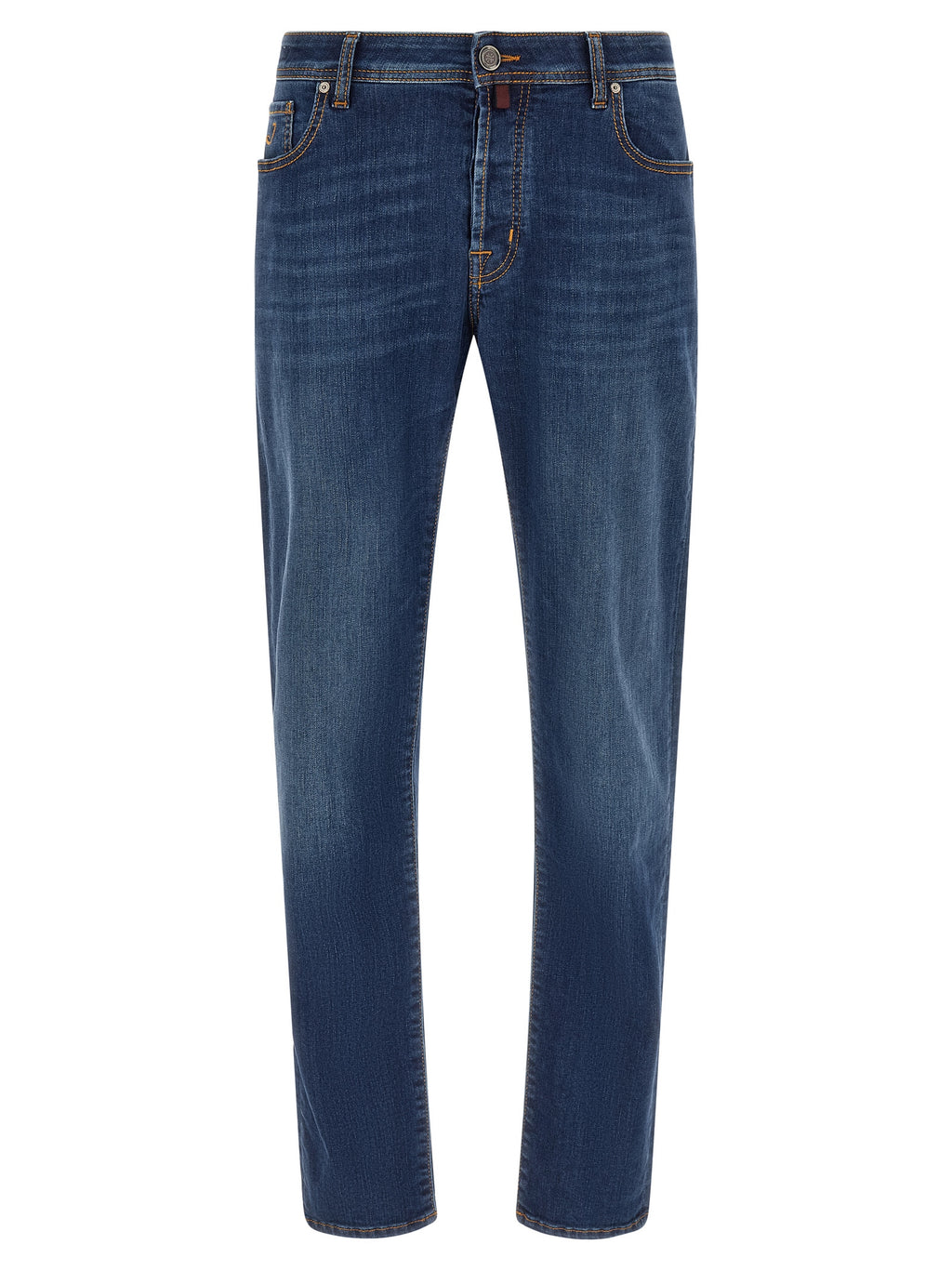 Blue Cotton Straight-Leg Jeans