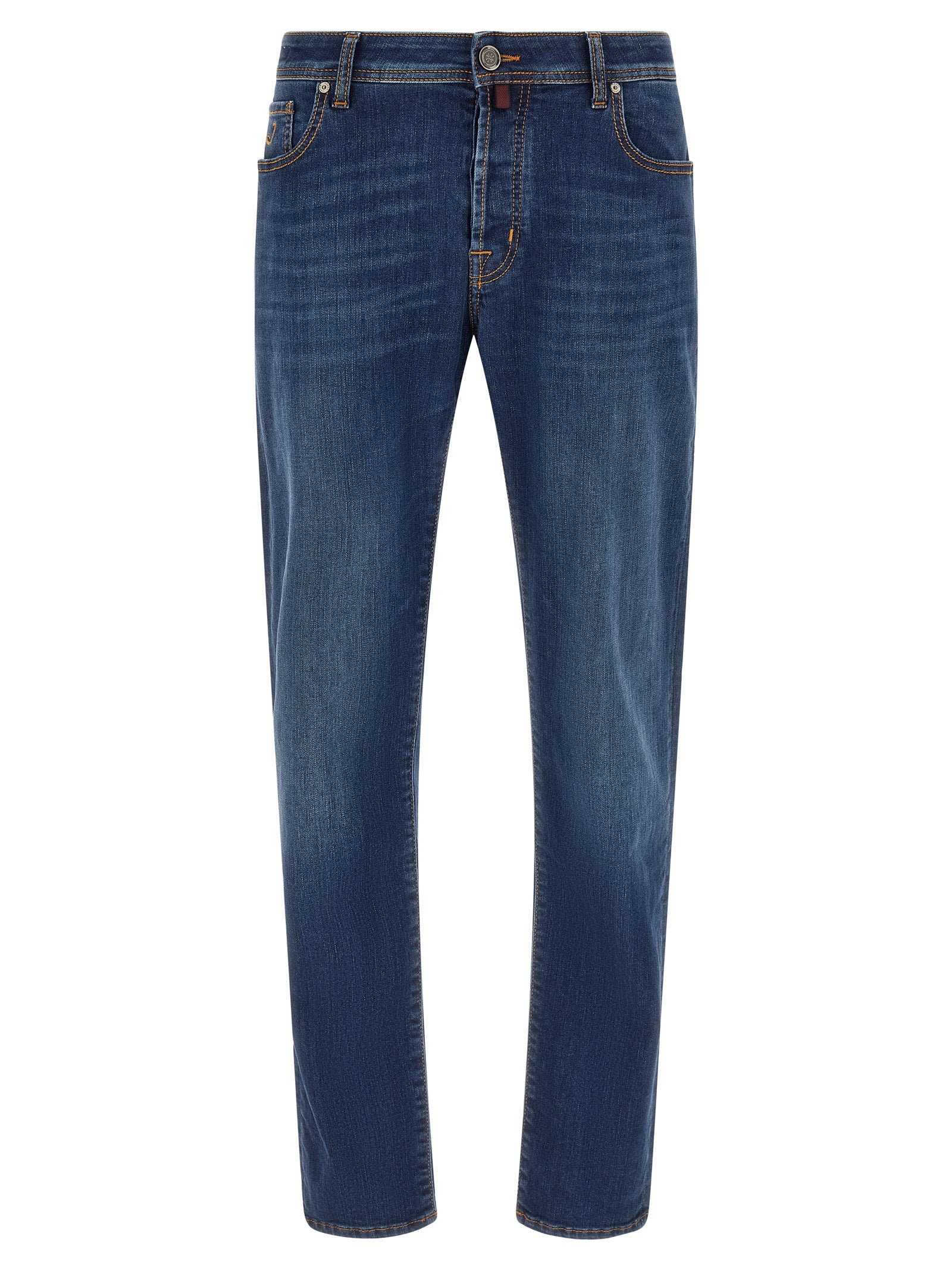 Blue Cotton Straight-Leg Jeans