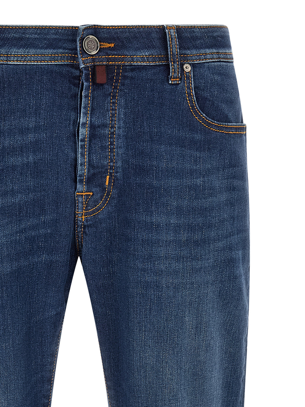 Blue Cotton Straight-Leg Jeans