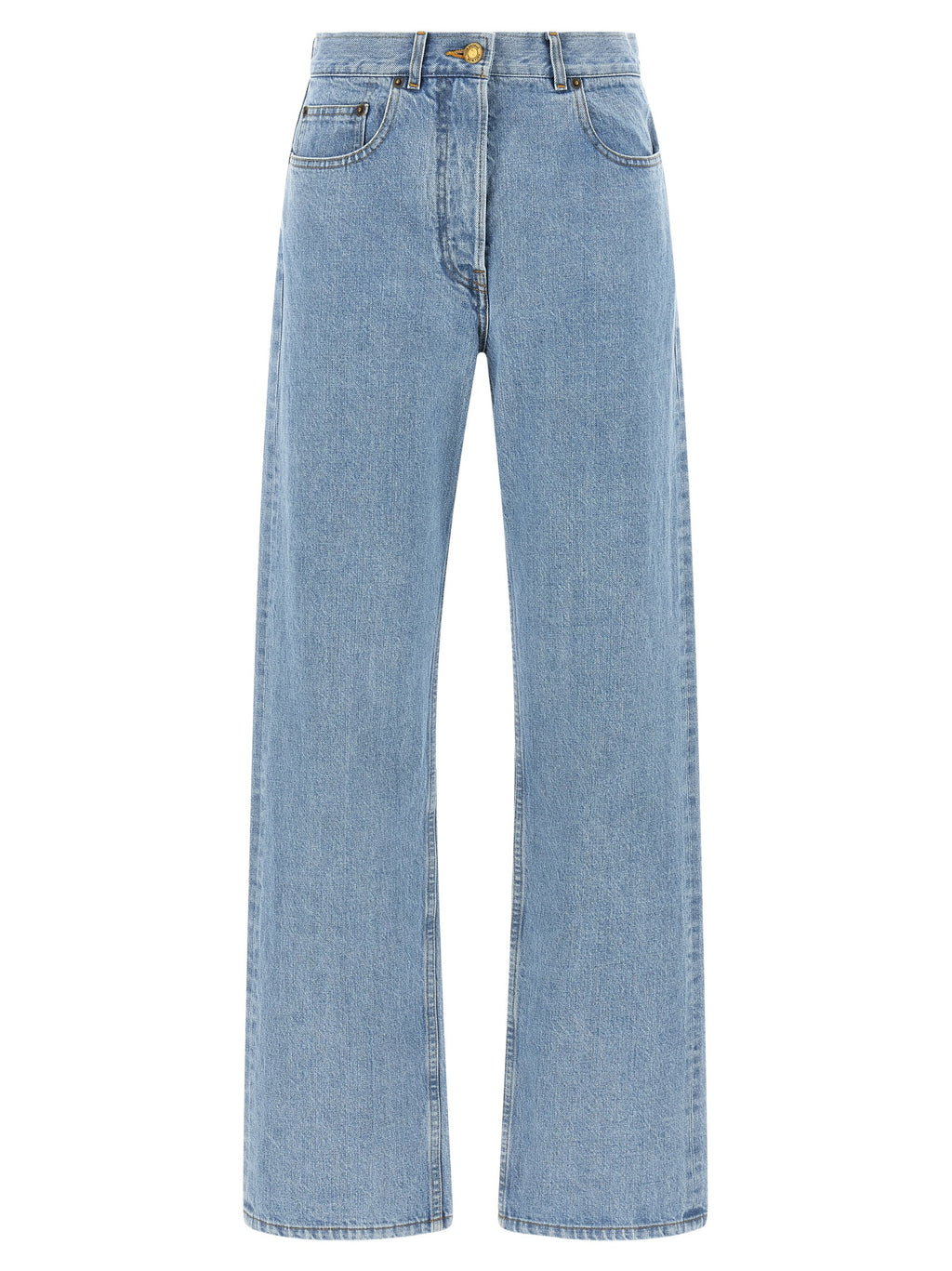 Blue Cotton Straight-Leg Jeans