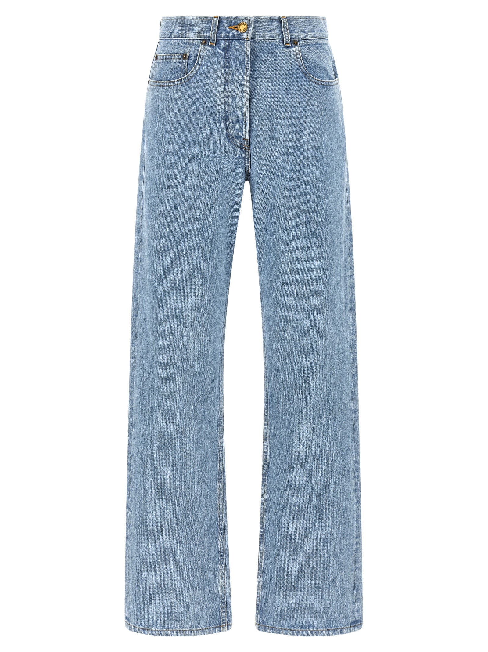 Blue Cotton Straight-Leg Jeans