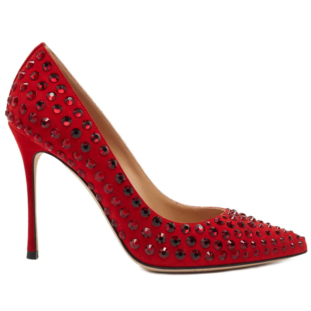 sergio rossi - Red Suede Studded Pointed strass