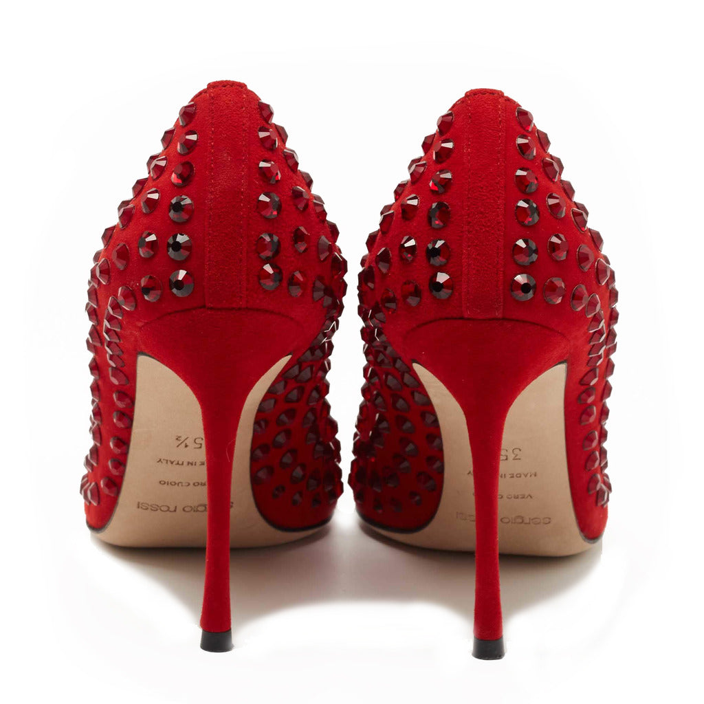 sergio rossi - Red Suede Studded Pointed strass
