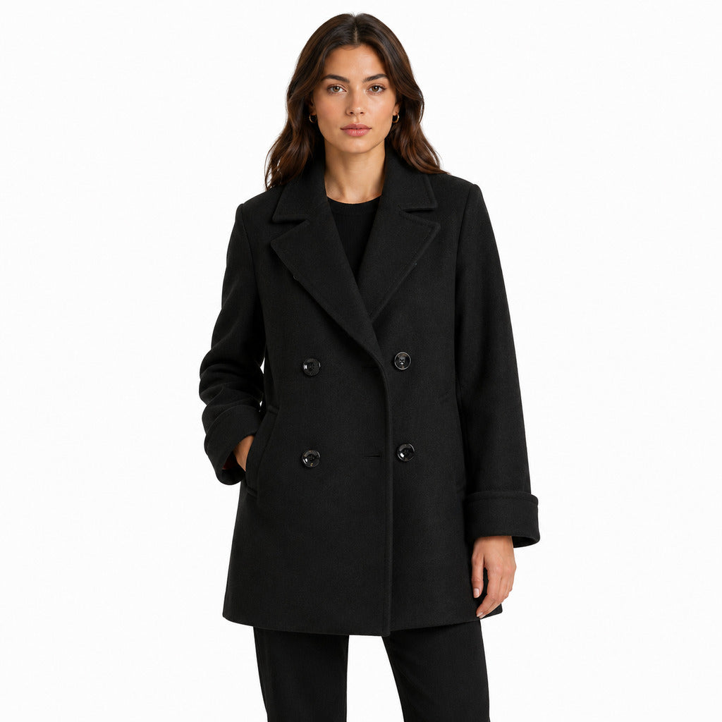 loro piana tessuto - cappotto peacoat doppiopetto nero