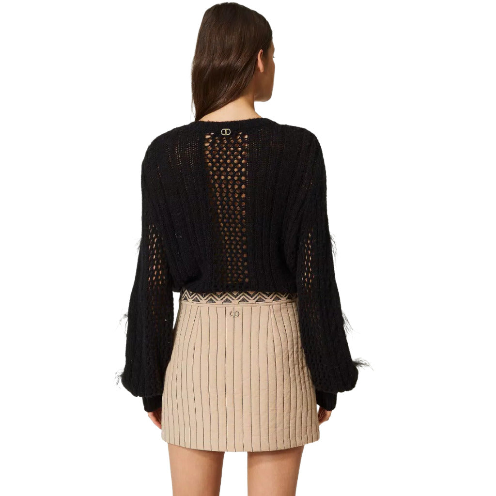 twinset - minigonna trapuntata con ricamo a mano