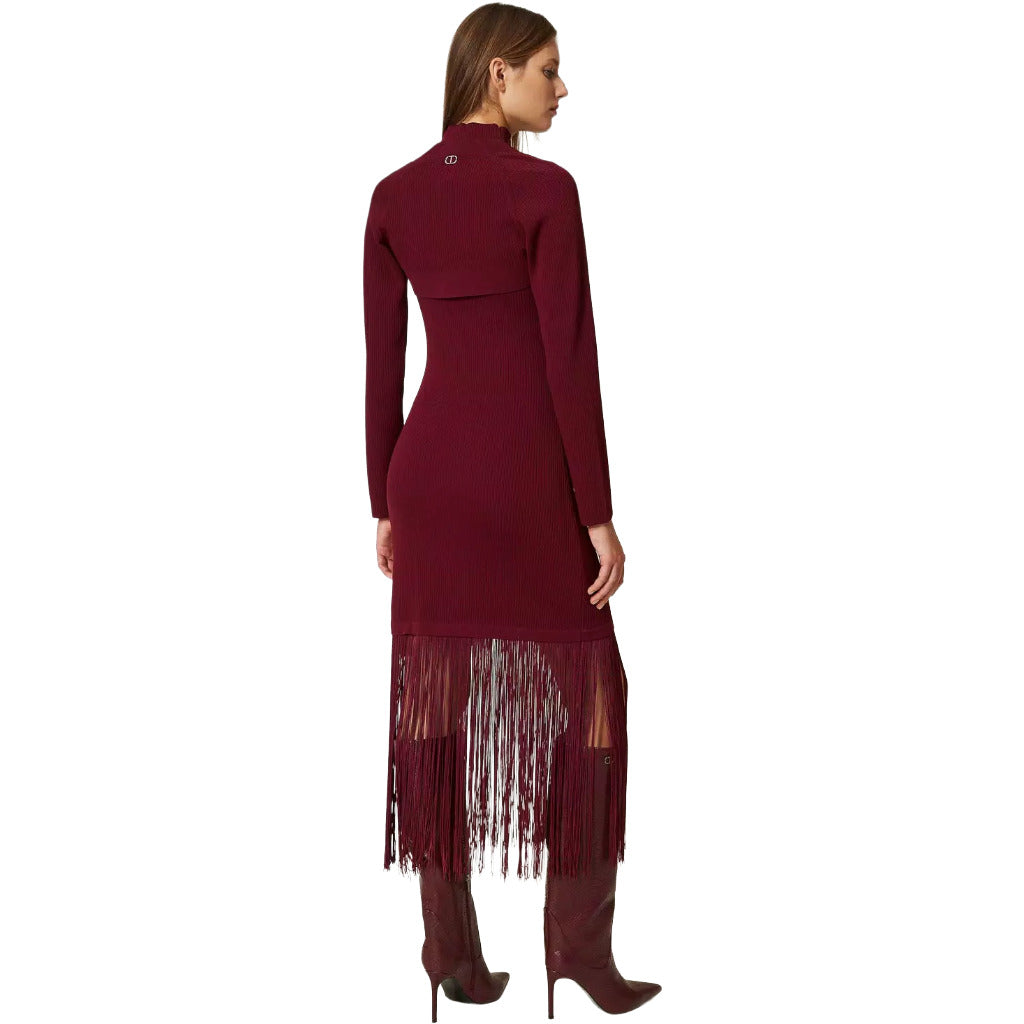 twinset - abito lungo con frange e coprispalle