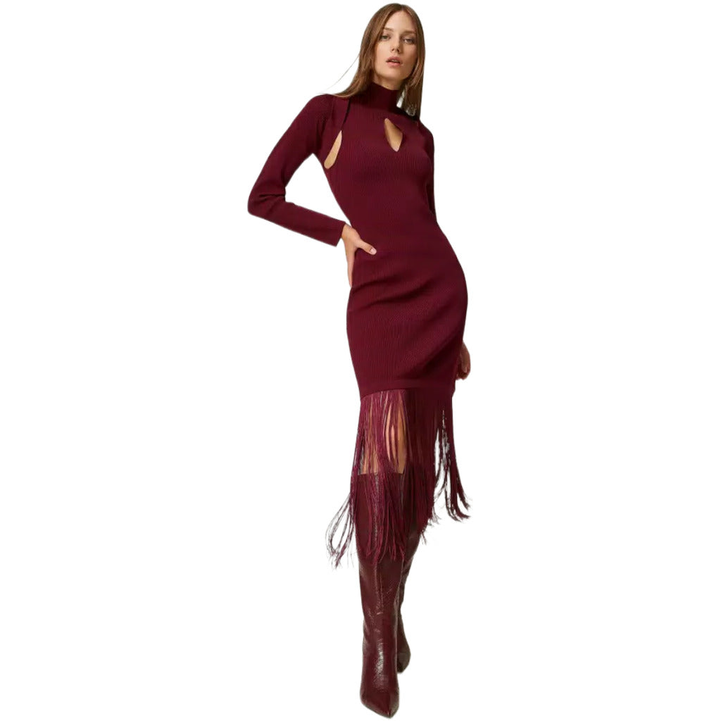 twinset - abito lungo con frange e coprispalle