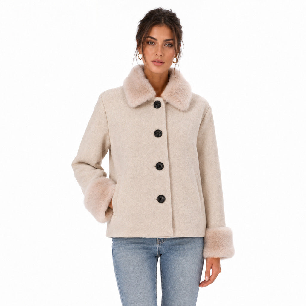 loro piana tessuto - cappotto corto pelliccia beige