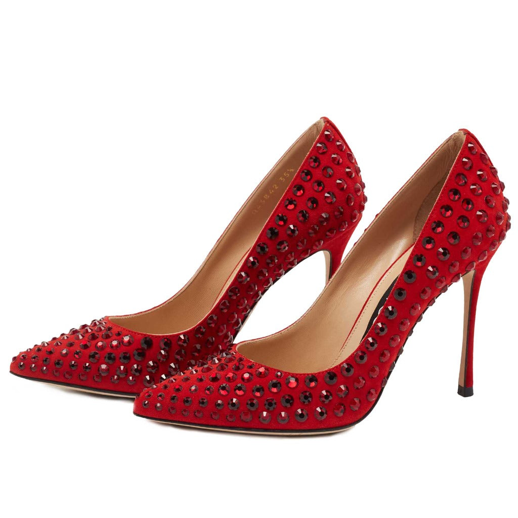 sergio rossi - Red Suede Studded Pointed strass