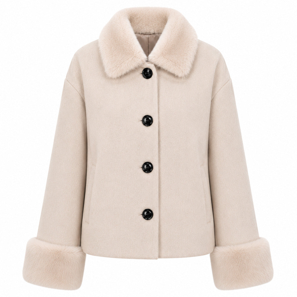 loro piana tessuto - cappotto corto pelliccia beige