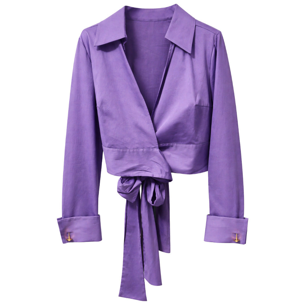 elisabetta franchi - camicia viola incrociata a due code