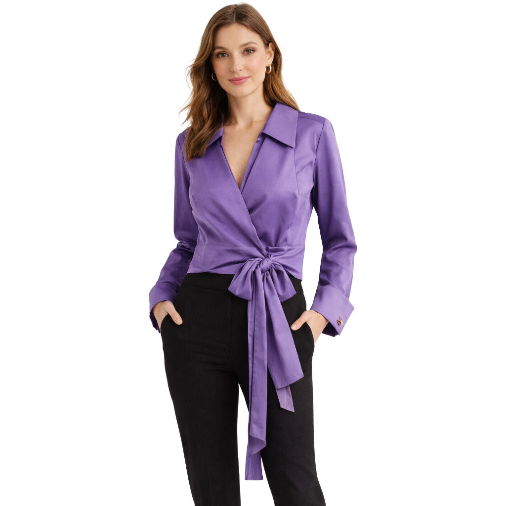 elisabetta franchi - camicia viola incrociata a due code