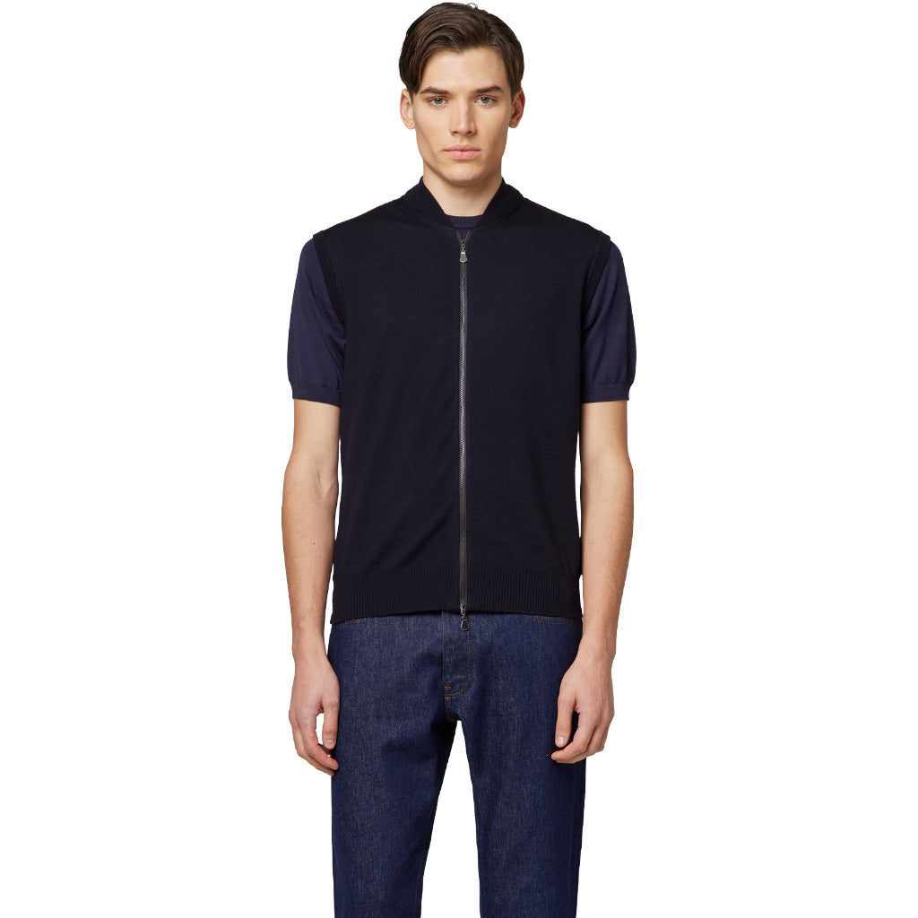 alpha studio - gilet zip merinos blu