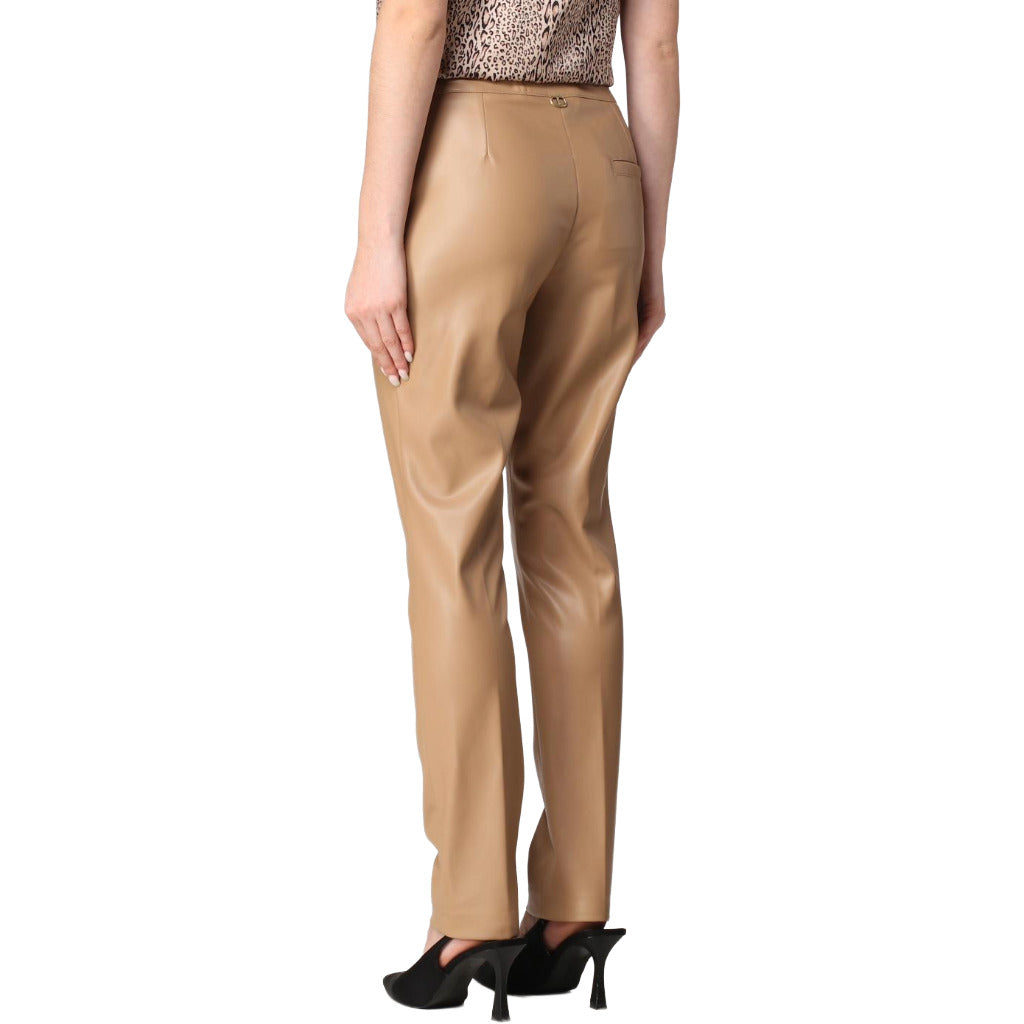 twinset - pantaloni ecopelle beige