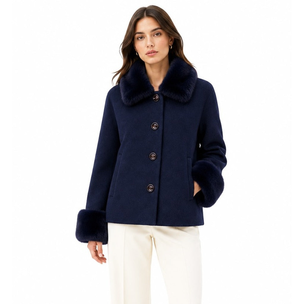 loro piana tessuto - cappotto corto pelliccia blu