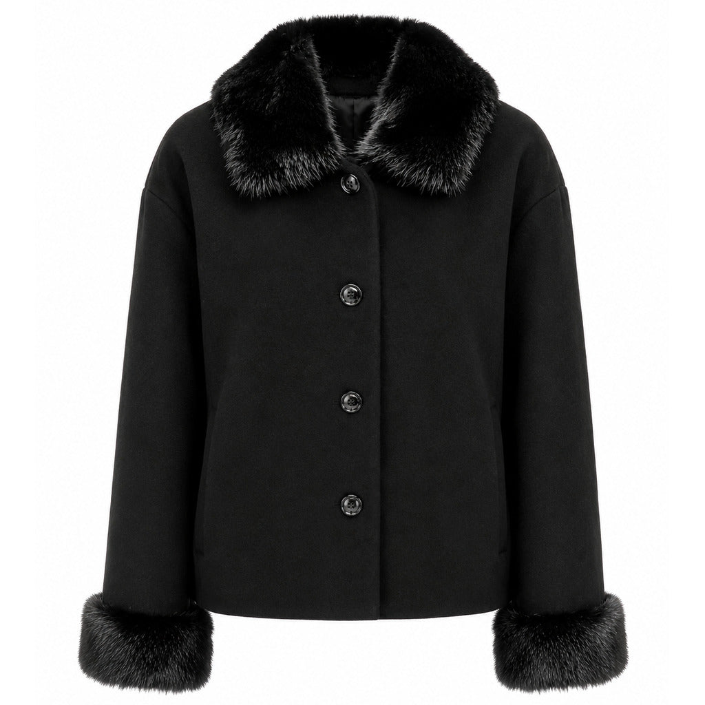 loro piana tessuto - cappotto corto pelliccia nero