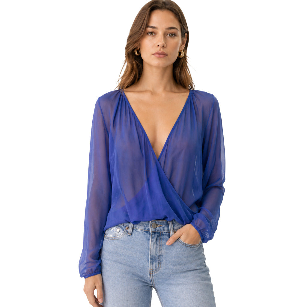 patrizia pepe - camicia semi trasparente blu