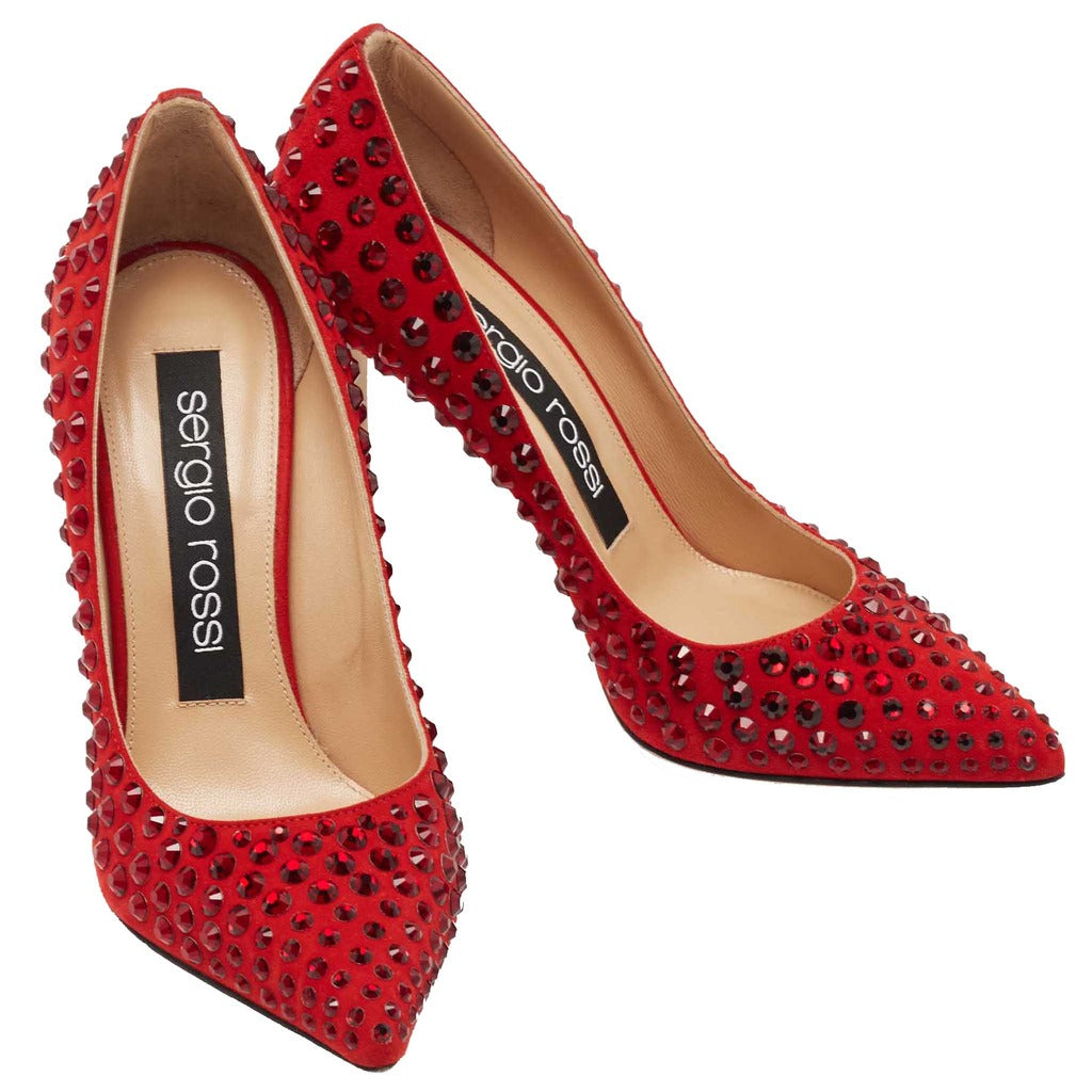 sergio rossi - Red Suede Studded Pointed strass