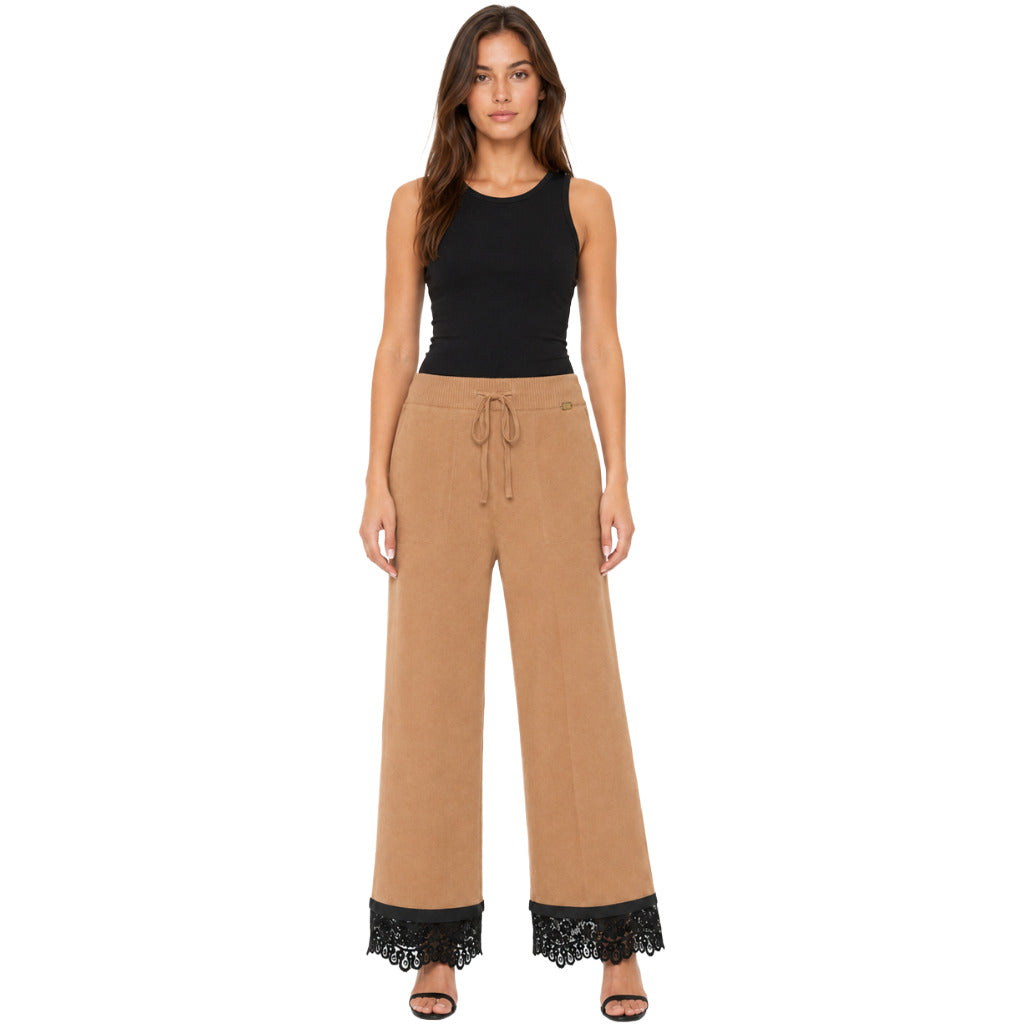 twinset - pantalone in maglia con pizzo