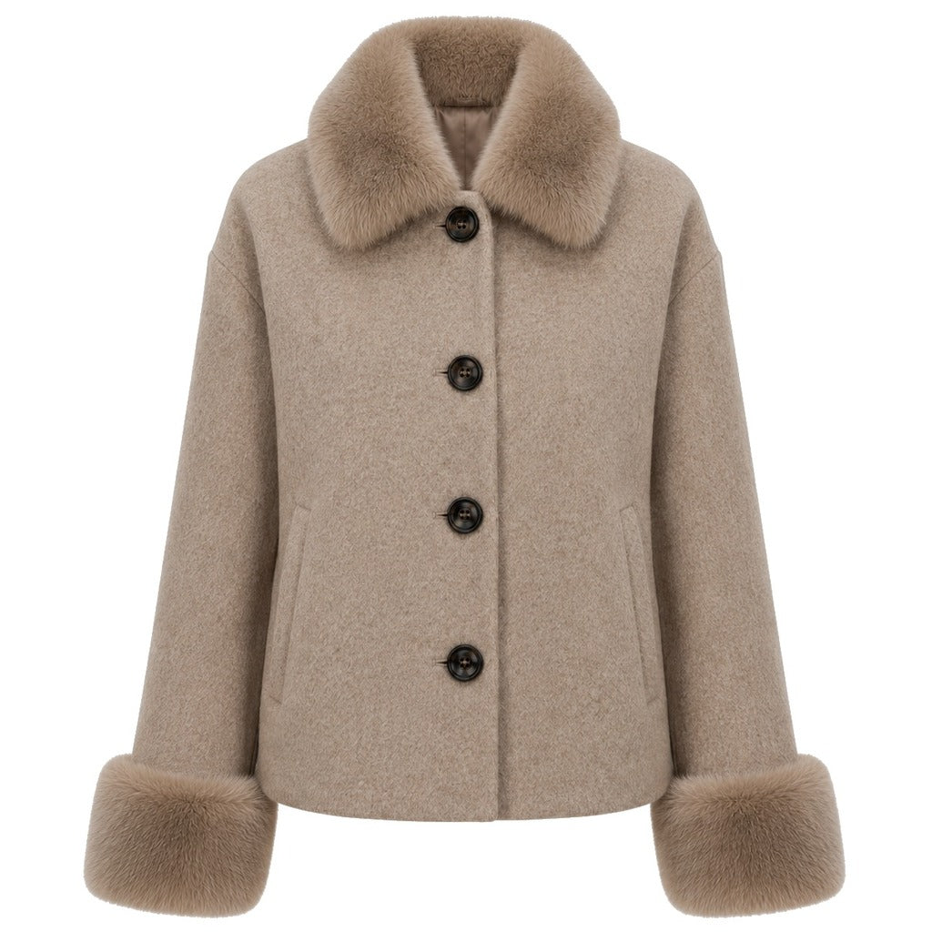 loro piana tessuto - cappotto corto pelliccia camel