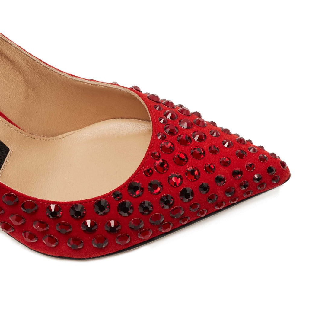 sergio rossi - Red Suede Studded Pointed strass