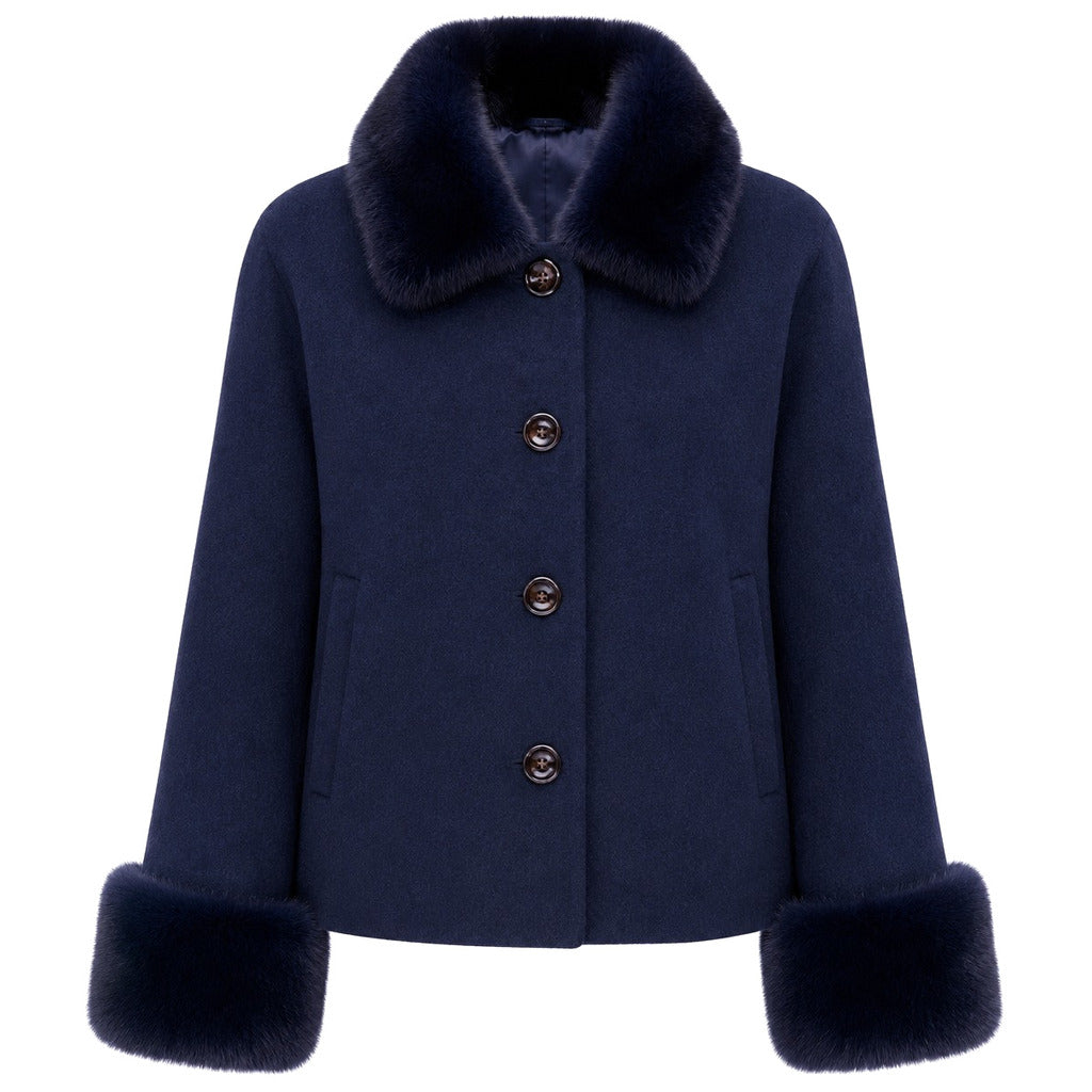 loro piana tessuto - cappotto corto pelliccia blu