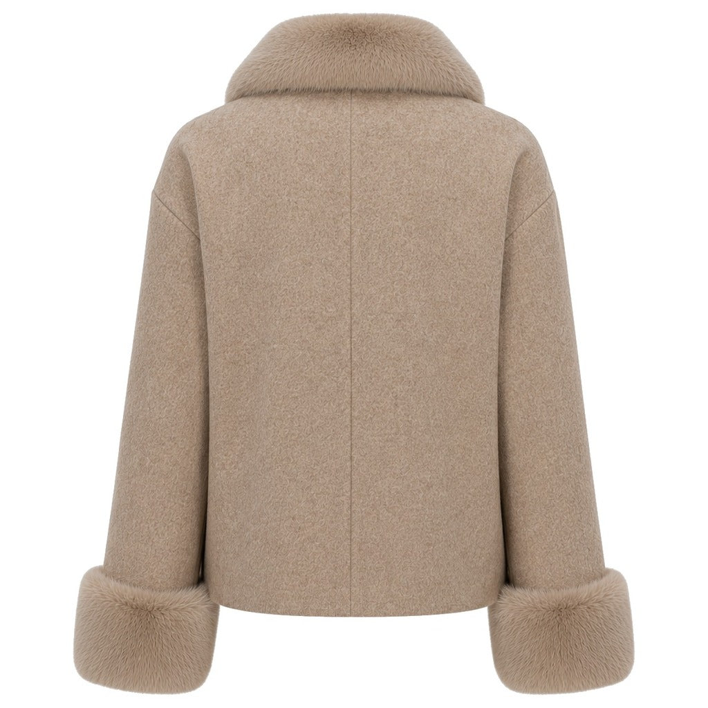 loro piana tessuto - cappotto corto pelliccia camel