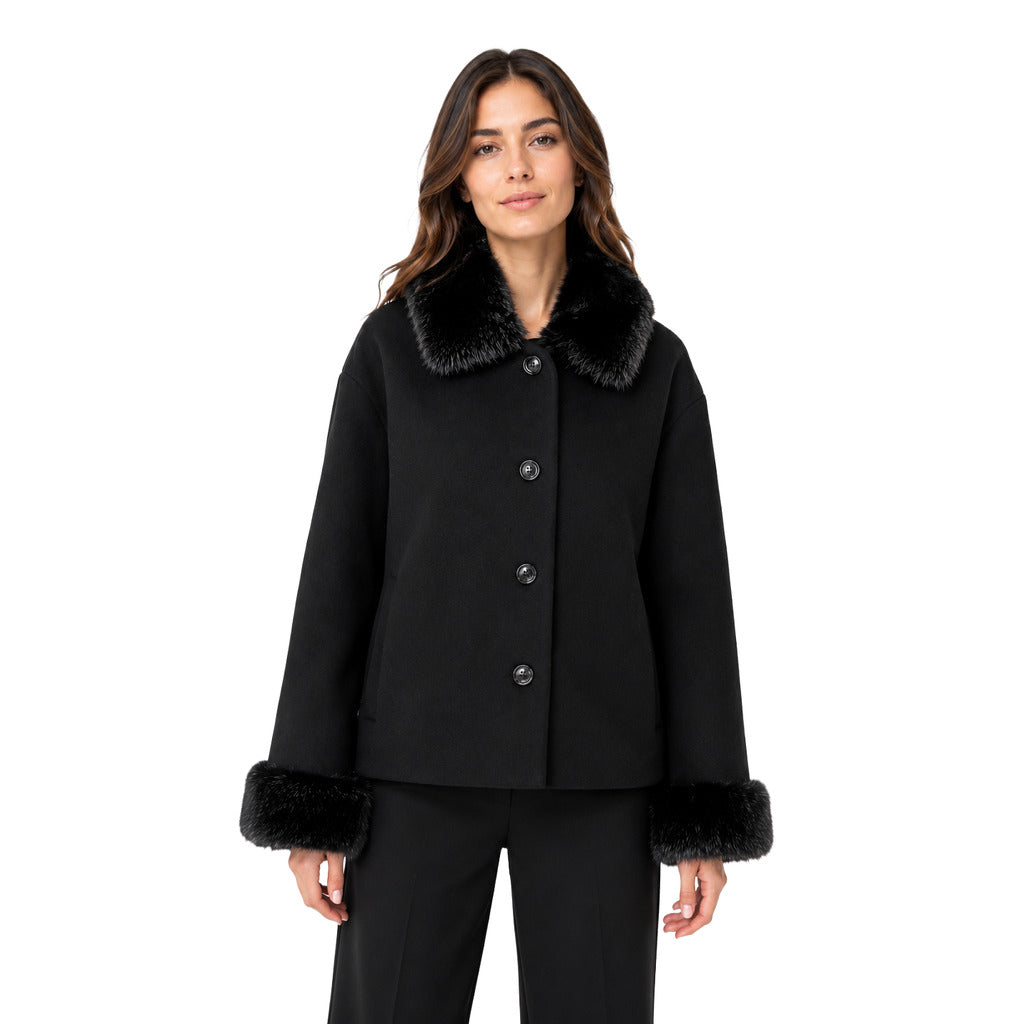 loro piana tessuto - cappotto corto pelliccia nero