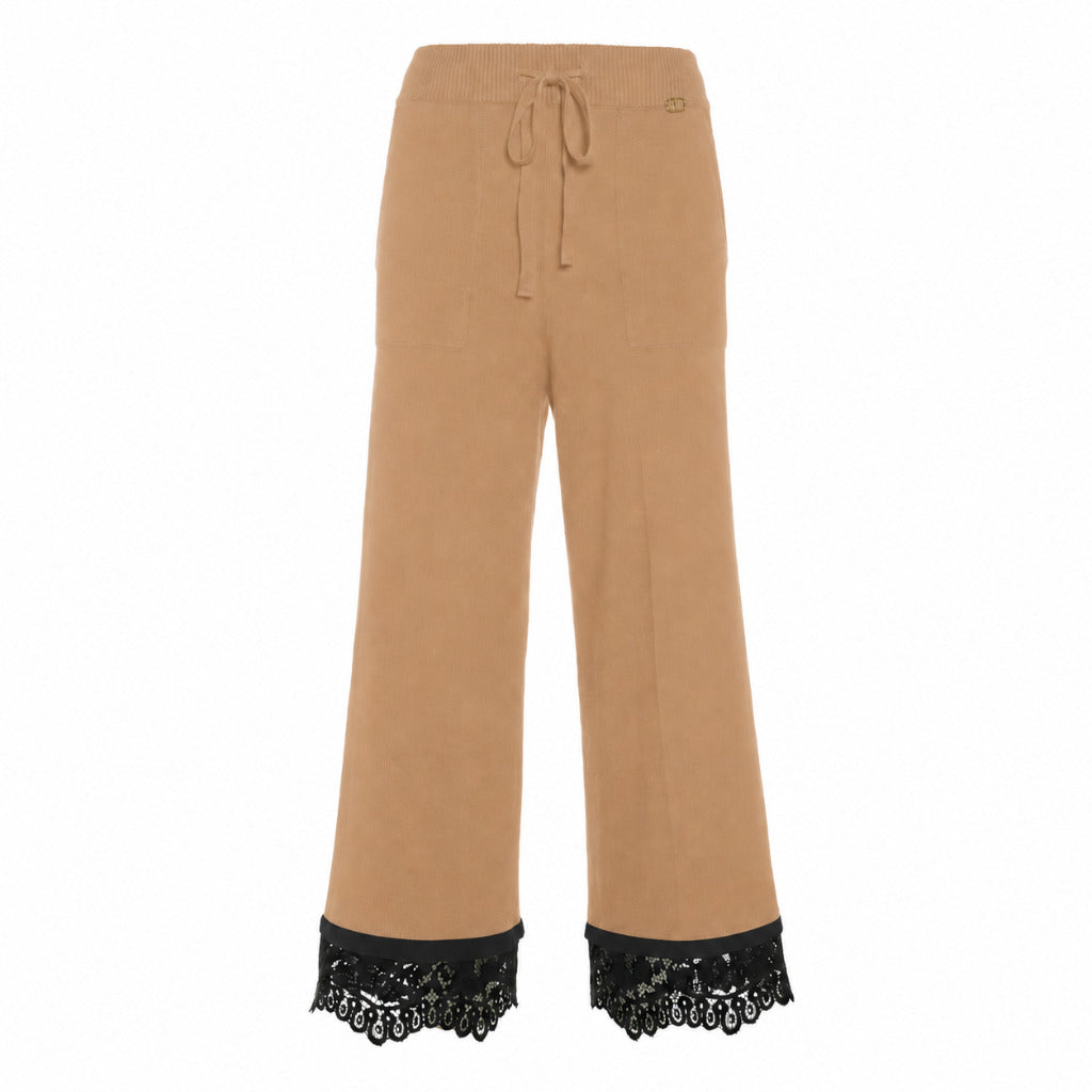 twinset - pantalone in maglia con pizzo