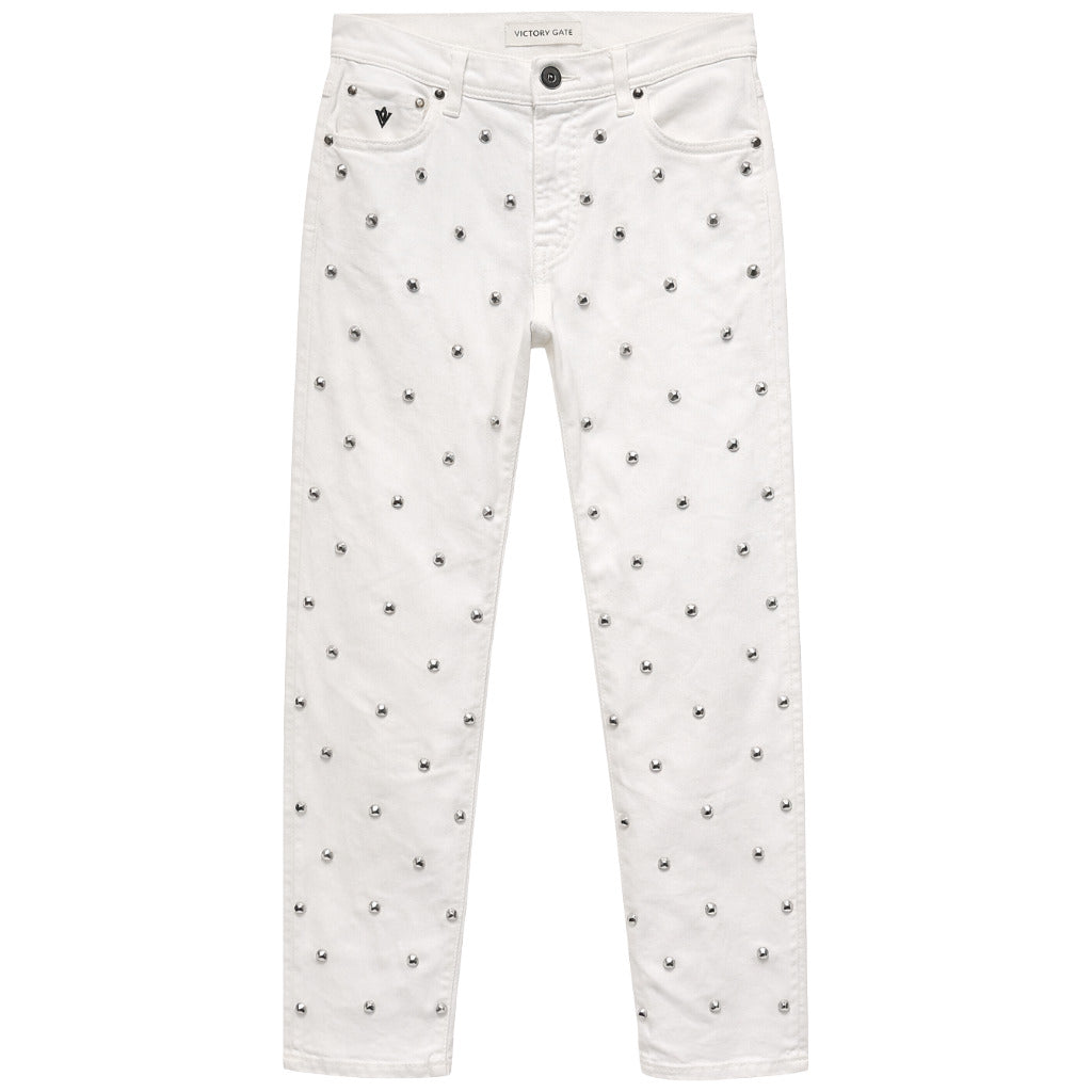 victory gate - jeans borchiati bianchi