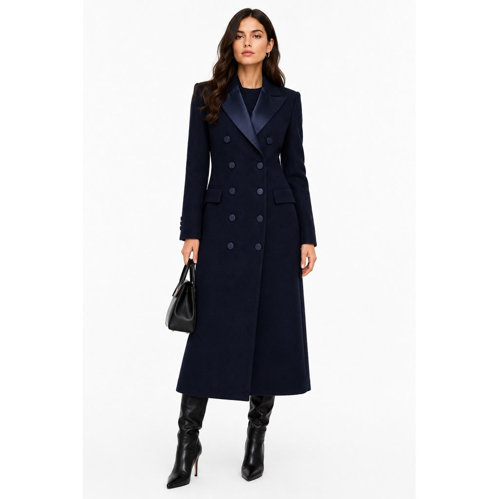loro piana tessuto - cappotto lungo con rever raso