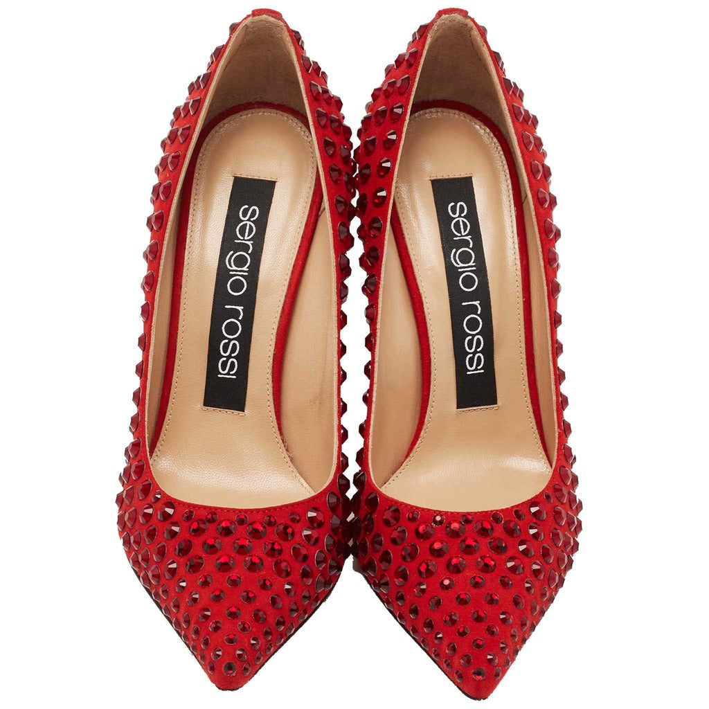 sergio rossi - Red Suede Studded Pointed strass